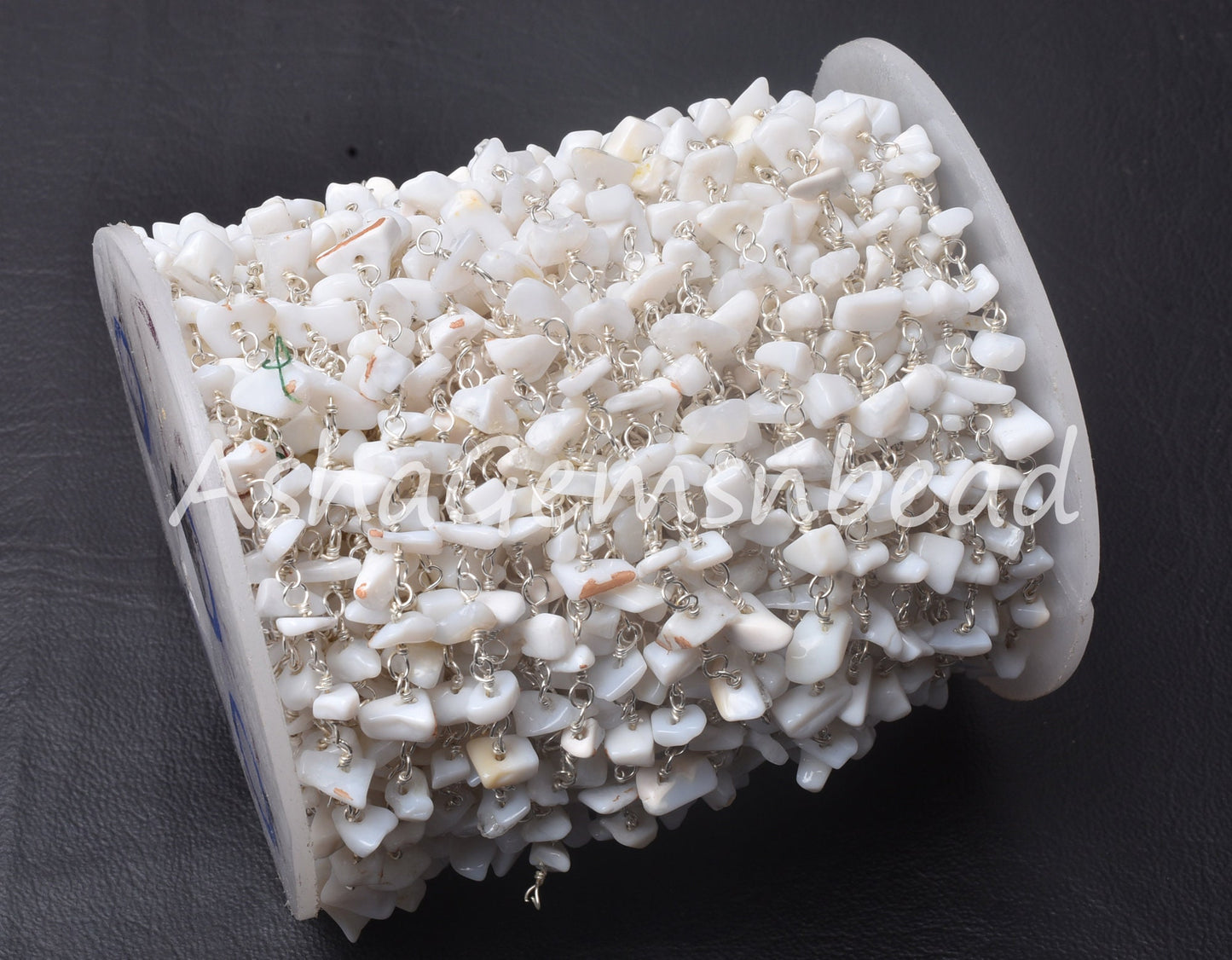 Natural White Opal Uncut Chip Beads Rosary Chain Silver Plated Wire Bulk roll Beaded Chain Gemstone Opal Smooth Nugget Chain Jewelry Crafts
