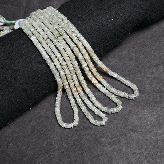Light Green Prehnite Smooth Flat Tyre Gemstone beads, Natural Prehnite Heishi Tyre Handmade Center Drill Beads, Prehnite Wheel Beads Jewelry