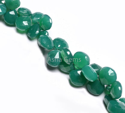Green Onyx Faceted Heart Shape faceted Gemstone Beads,7" Both Side Loop Green Onyx Heart Briolette Side Drill Bead Jewelry Making Craft SALE