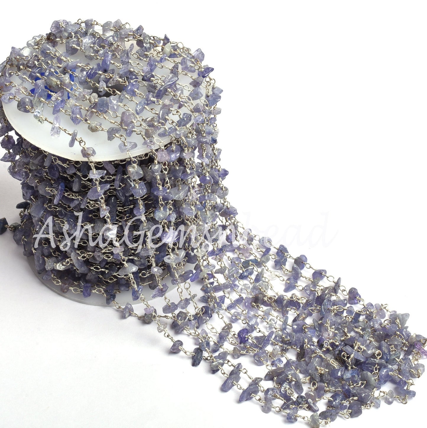 Beautiful Tanzanite Smooth uncut Chip Beads Rosary Chain, Natural Blue Tanzanite Nugget Rosary Chain , Silver Plated wire Beaded Chains SALE