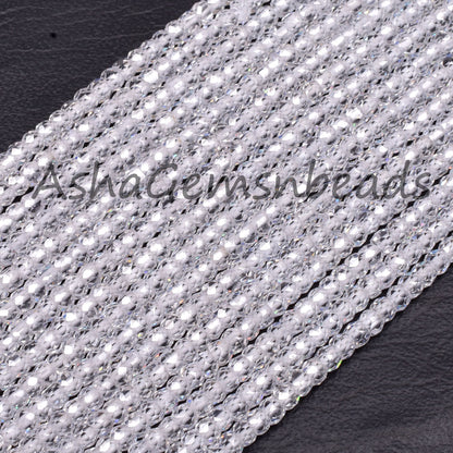 Beautiful Crystal Quartz Color Zircon Micro Cut Beads,15" Strand White Zircon Faceted Roundelle Beads,3mm AAA Clear Cubic Zircon Beads SALE