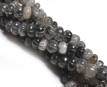 Beautiful Black Rutile Carved Pumpkin Beads, Rutilated Quartz Carved Watermelon Handmade Gemstone Beads Rutile Carve Bead Jewelry Craft SALE