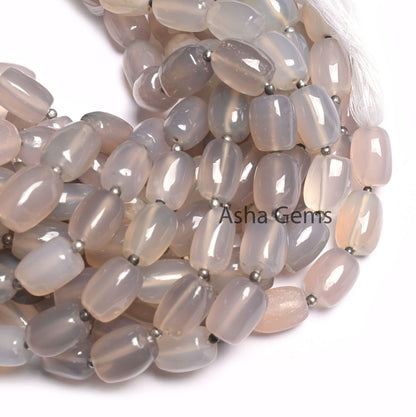 Light Grey Chalcedony Smooth Barrell Shape Gemstone Beads,8.5"Fine Chalcedony Uneven Handmade Barrell Straight Drill Chalcedony Bead Jewelry