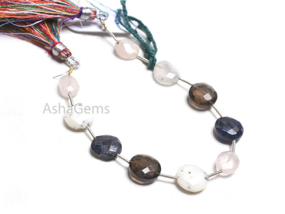 Beautiful Mix Gemstone Faceted Coin+3Piece Rose Quartz Oval Beads, Multi Color Stone Briolette Straight Drill Bead Jewelry Making Craft SALE