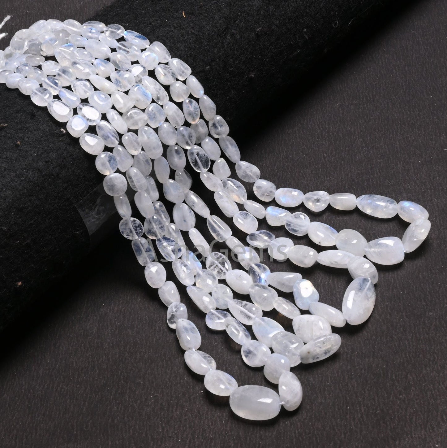 Natural Blue Fire Rainbow Moonstone Smooth Nugget Gemstone Loose Beads,9/18"Strand Fine White Rainbow Handmade Tumble Beads Necklace Jewelry (AG 22299)