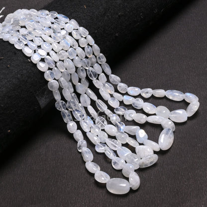 Natural Blue Fire Rainbow Moonstone Smooth Nugget Gemstone Loose Beads,9/18"Strand Fine White Rainbow Handmade Tumble Beads Necklace Jewelry (AG 22299)