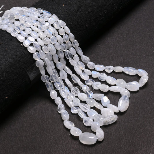 Natural Blue Fire Rainbow Moonstone Smooth Nugget Gemstone Loose Beads,9/18"Strand Fine White Rainbow Handmade Tumble Beads Necklace Jewelry (AG 22299)