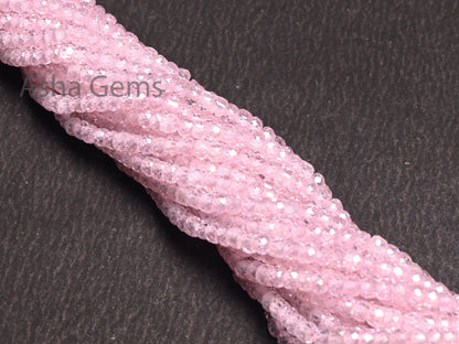 Beautiful Pink Color Zircon Faceted Rondelle Beads,3 mm Baby Pink Zircon Micro Cut Beads, AAA Rose Pink Zircon Machine Cut Bead Jewelry SALE