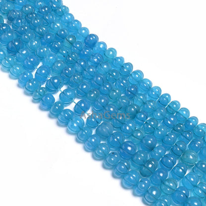 Beautiful Blue Quartz Carving Watermelon Beads, Blue Sapphire color Quartz Carved Pumpkin Bead Handmade Carve Rondelle Gemstone Bead Jewelry