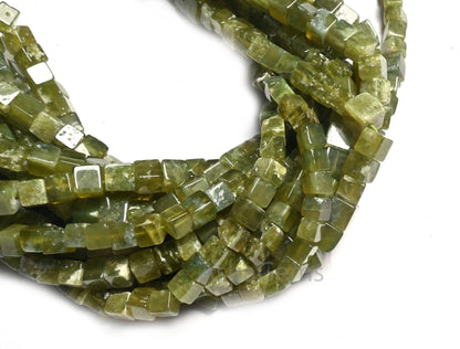 Beautiful Vessonite 3D Cube Box Shape Smooth Gemstone Beads,8/16" Natural Green Vesuvianite Cube Box Plain Handmade Bead Jewelry Making SALE