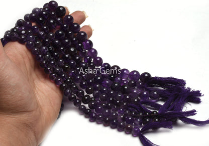 Natural Purple Amethyst Smooth Round Ball Beads,13" Strand African Amethyst Plain Round Shape Gemstone Beads, Amethyst Bead Jewelry Crafts