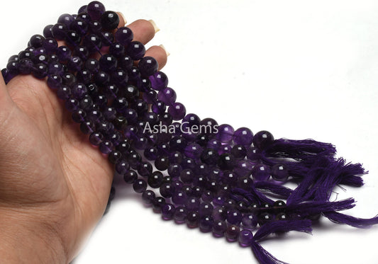 Natural Purple Amethyst Smooth Round Ball Beads,13" Strand African Amethyst Plain Round Shape Gemstone Beads, Amethyst Bead Jewelry Crafts