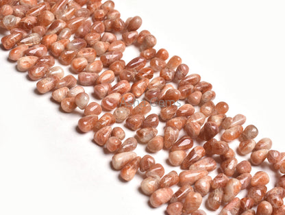 Natural Sunstone Smooth Drop Shape Gemstone Beads,13" Red Sunstone Plain Handmade Uneven Teardrop Bead Sunstone Bead Handicraft Jewelry SALE