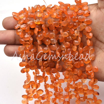 Beautiful Orange Carnelian Pears Shape Faceted Gemstone Beads, Cornelian Teardrop Briolette Side Drill Beads Carnelian Bead Jewelry makings
