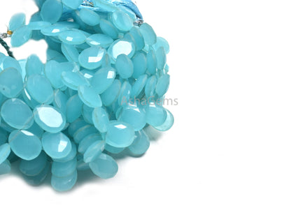 AAA Quality Aqua Blue Chalcedony Hydro Egg Shape Faceted  Beads,10-13.5 mm Chalcedony Hydro Fancy Briolette Side Drill Gemstone Bead Jewelry