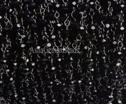 3,5,10,25,50 Feet, Gunmetal Black Spinel Hydro Faceted Rondelle Beaded Rosary Chain Jewelry Making Finding Wire Wrapped Chain,4mm,Chain Sale