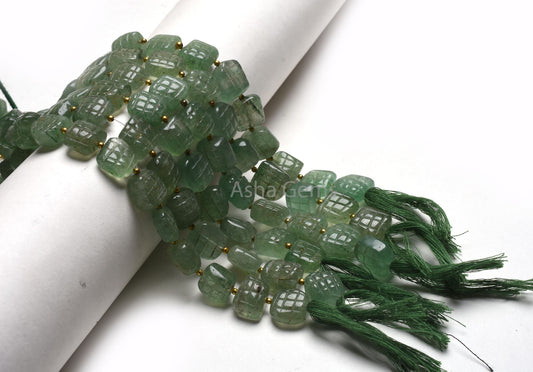 Beautiful Strawberry Quartz Fancy Shape Carved Gemstone Beads,8" Strand Natural Green Strawberry Carving Uneven Square Nugget Handmade Beads