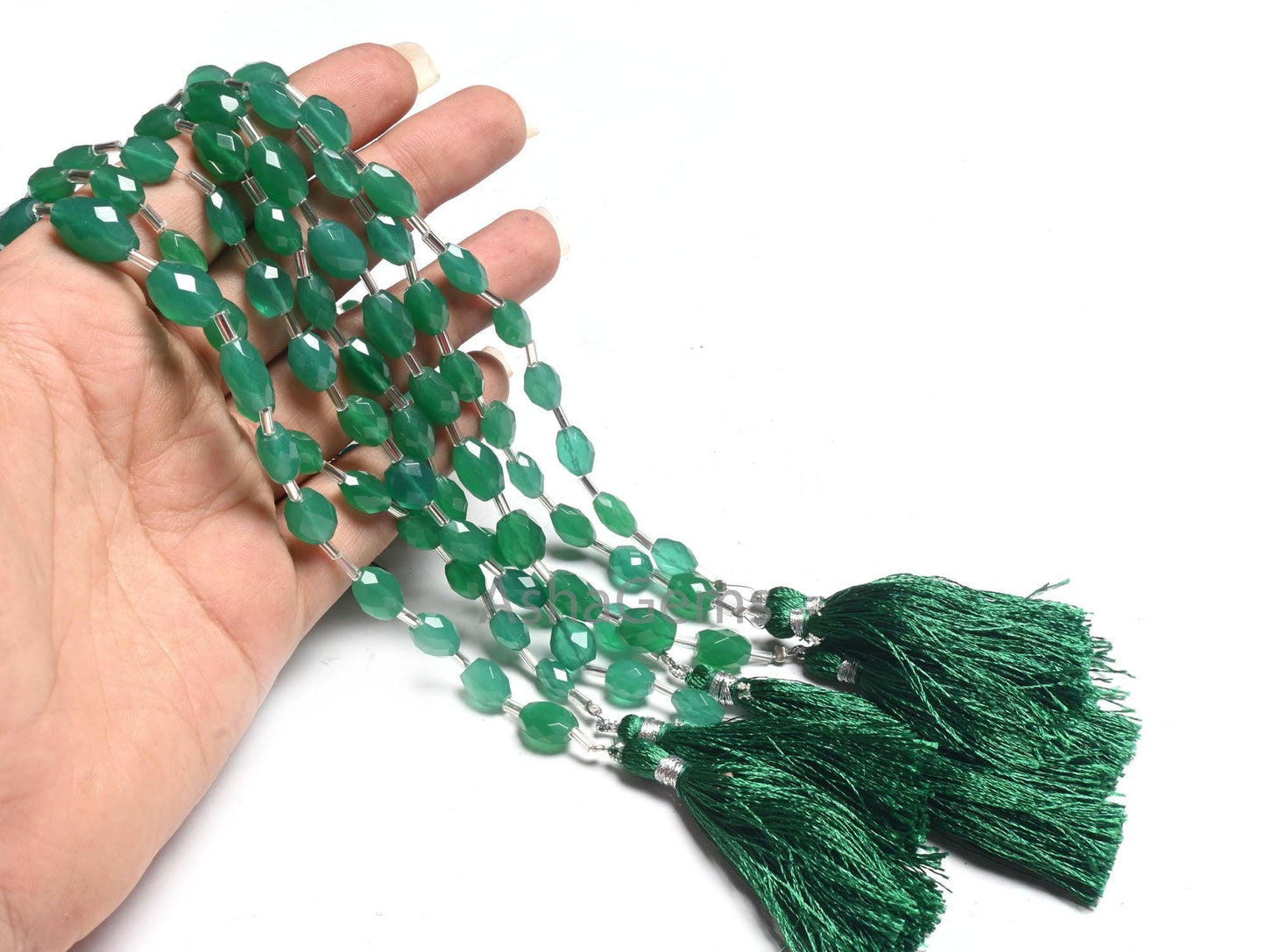 Beautiful Green Onyx Fancy Puff Oval faceted Gemstone Loose Beads110" Green Onyx Indian Cut Oval Briolette Handmade Onyx Beads Jewelry Craft