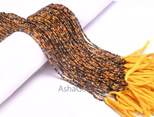 2.2 mm AAA Top quality Tiger Eye Micro Cut Beads,13" Strand Tiger Eye Faceted Machine Cut Rondelle Shape Gemstone tiny Beads Jewelry Makings