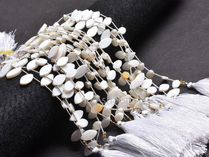 Beautiful White Mother Of Pearl Fancy Marquise Shape Beads, Natural MOP Flat Marquise Side Drill Gemstone Beads Mother Of Pearl Bead Jewelry