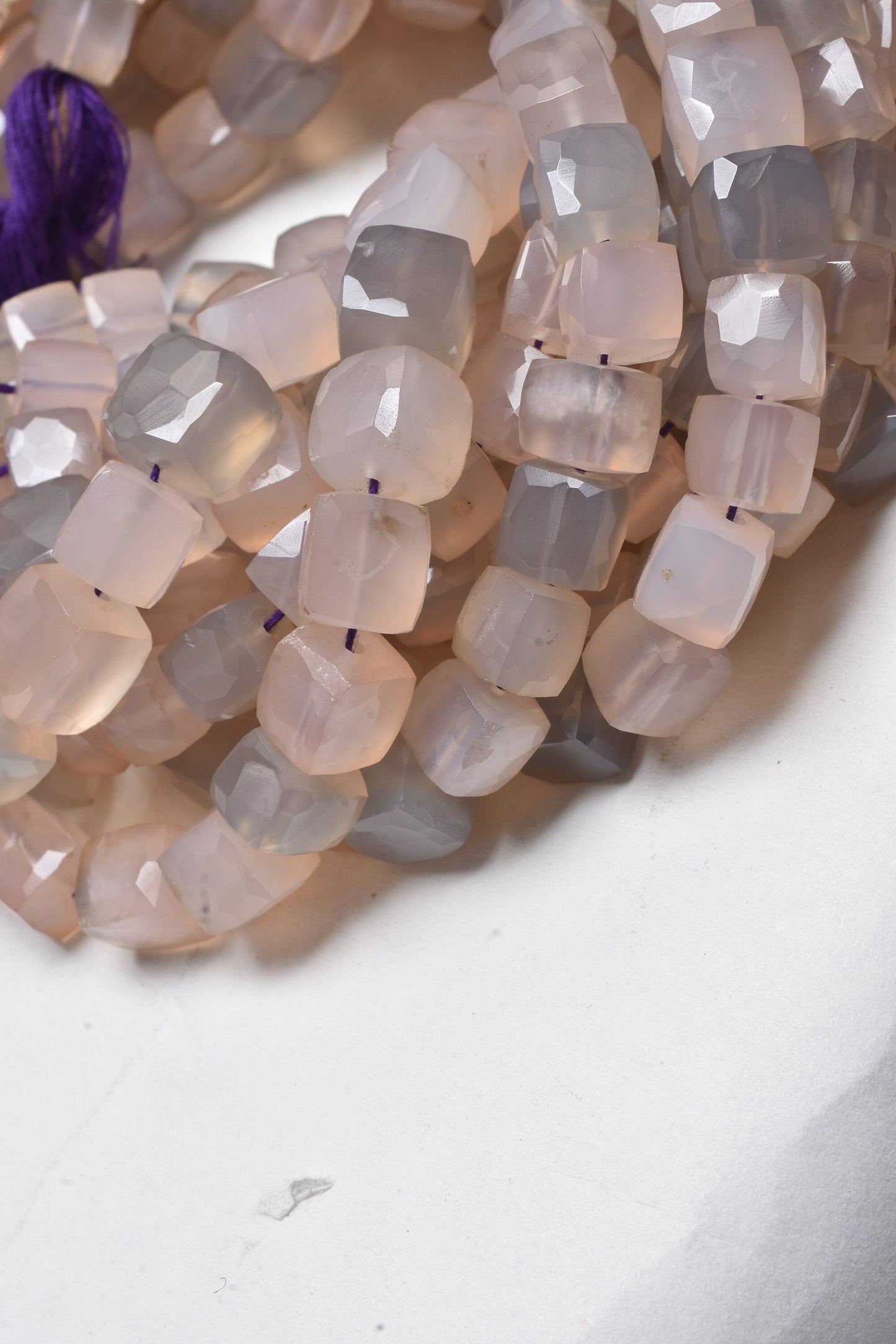 Shaded Peach Grey Chalcedony Faceted 3D Cube Box Beads,8" Fine Chalcedony Cube Gemstone Beads, Chalcedony Indian Cut Bead Jewelry Craft SALE