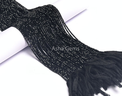 AAA+ Quality Black Spinal Micro faceted Machine Cut Flat Rondelle Beads,2.2x1.1 mm Natural Black Spinel Diamond Cut Beads, Spinel Beads SALE