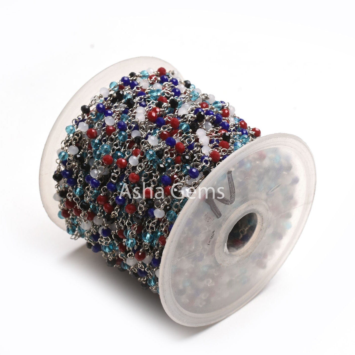 1-50 Feet Multi Color Beads Rosary Chain, Silver Plated Wire Wrap Hydro Disco faceted Rondelle Beaded handmade Chain Jewelry making Necklace