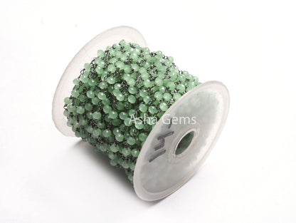 4mm AAA Green Quartz Hydro Faceted Rondelle Beads Rosary Chain Black Plated Wire Wrap Handmade Beaded Gunmetal Chain Jewelry Necklace Crafts
