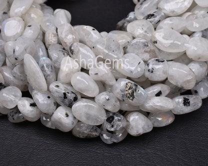Natural Moss Rainbow Moonstone Nugget Shape Beads,Beautiful Rainbow Smooth Pebble Bead, Black Dot Rainbow Gemstone Uneven Nuggets Beads SALE (AG 22291)