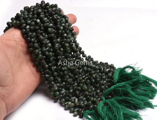 Emerald Smooth Drops Shape Gemstone Beads,13" Strand Natural Green Emerald Uneven Teardrop Handmade Beads, Side Drill Emerald Beads Jewelry