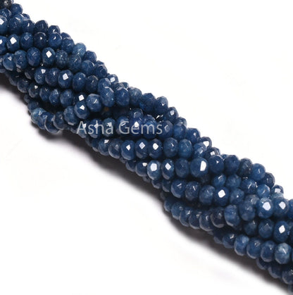 4.5 mm Fine Blue Jade Quartz faceted Rondelle Shape Beads, Blue Sapphire Color Jade Quartz machine cut Gemstone Beads Jewelry makings Crafts