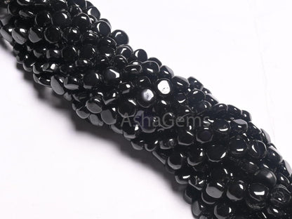 Fine Quality Black Spinal Smooth Coin Shape Gemstone Loose Beads,8" Natural Spinel Plain Handmade Coin Bead, Coal Black Spinel Beads Jewelry