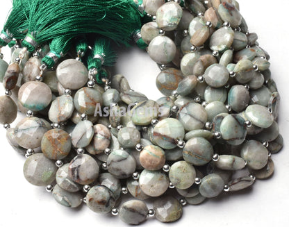 Beautiful Green Chrysocolla Faceted Coin Shape Beads,8" Strand Chrysocolla Briolette Gemstone Bead, Green Chrysocolla Coin Beads For Jewelry