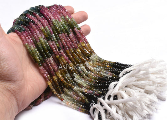 14.5" Strand Multi Tourmaline Faceted Rondelle Gemstone Beads,4mm Shaded Multi Tourmaline Hand Cut Beads, Real Tourmaline Bead Jewelry Sale