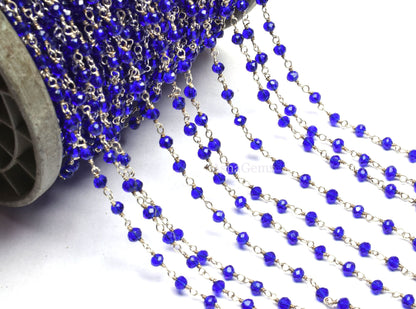 beautiful Royal Blue Quartz Hydro Faceted Rondelle Beads Chain 1,5,10,50 Ft. Silver Plated Rosary Chain Wire Roll Chain For Jewelry makings