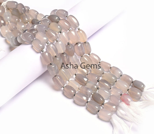Light Grey Chalcedony Smooth Barrell Shape Gemstone Beads,8.5"Fine Chalcedony Uneven Handmade Barrell Straight Drill Chalcedony Bead Jewelry