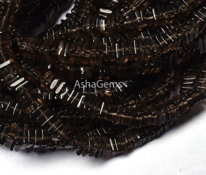 Beautiful Smoky Quartz Heishi Square Shape Gemstone Beads, Natural Smoky Flat Smooth Beads Smoky Loose Beads Handmade Jewelry Making Crafts