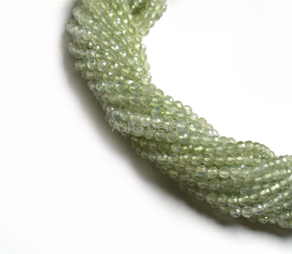 3 mm Top Quality Prehnite Machine Cut Gemstone Beads,13" Strand Natural Green Prehnite Micro Cut Faceted Rondelle Bead Prehnite Bead Jewelry