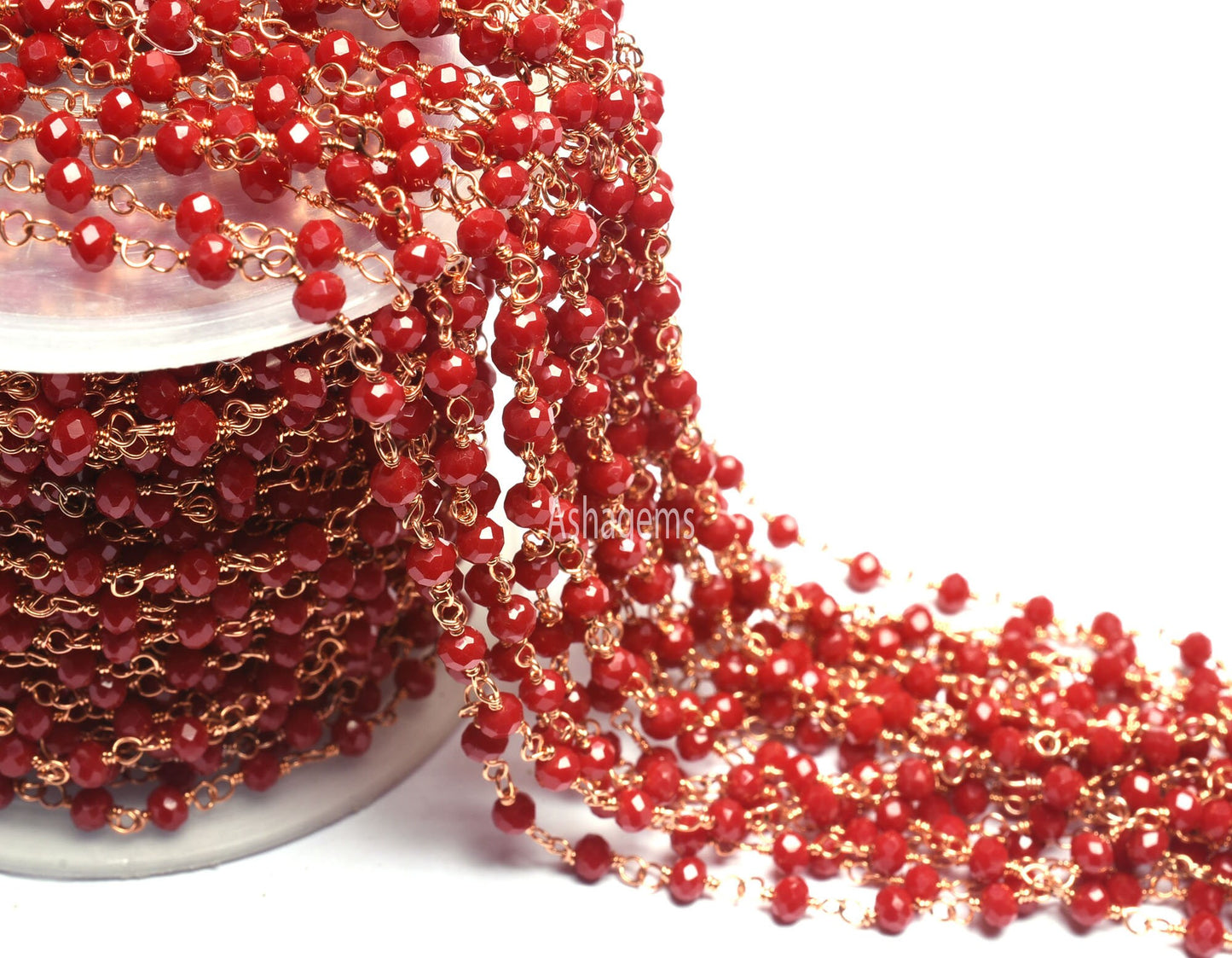 1,3,5,10,25 Feet Red onyx Hydro Faceted Rondelle Beaded Rosary Chain Rose Gold Plated, Finding,Wire Wrapped Chain Jewelry Making DIY Chain