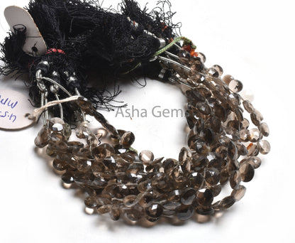 Natural Smoky Quartz Faceted Heart Shape Beads, Fine Quality smoky Side Drill Heart Briolette Gemstone Loose Beads, smoky Beads Jewelry SALE