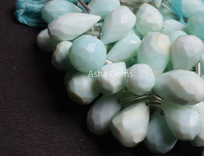 Beautiful Sky Blue Opal Hand Cut Faceted Drop Beads, Peru Opal Indian Cut Teardrop Side Drill Gemstone Beads, Blue Opal Jewelry Handicraft
