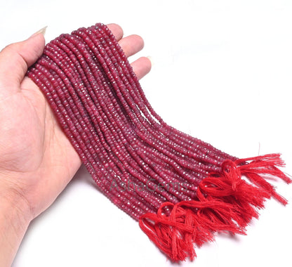 Red Ruby Corundum Faceted Beads,12.5" Ruby Indian Cut Rondelle gemstone beads, Ruby Corrundum Indian Cut beads For Necklace Jewelry Crafts