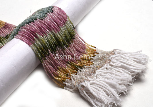 AAA Tourmaline Micro Cut Faceted Rondelle Beads,2.25mm Natural Multi Tourmaline Machine Cut Gemstone Beads Tiny Tourmaline Bead Jewelry SALE