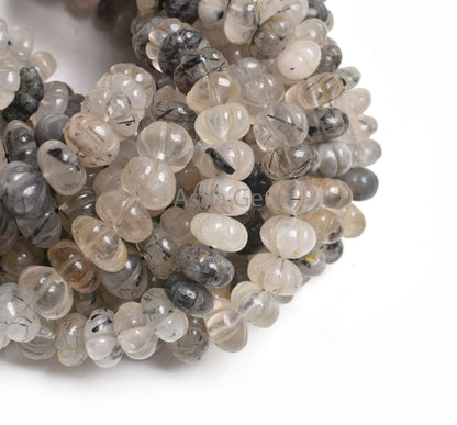 Rutilated Quartz Carving Watermelon Beads, Natural Black Rutile Carved Pumpkin Handmade Carve Gemstone Beads Rutile Bead Jewelry Craft SALE