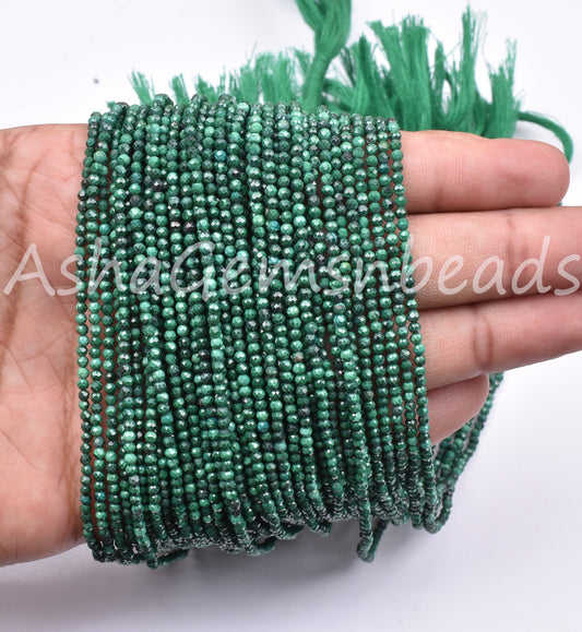 13"Strand Natural Malachite Micro Cut Rondelle Faceted Gemstone Beads,2mm,Super Fine Quality,Faceted Tiny Beads,Jewlry Making Beads,crafts