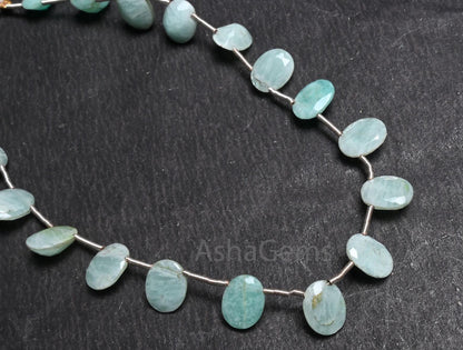 Beautiful Amazonite faceted Oval Beads,7x9 mm Natural Blue Amazonite Fancy Oval Cabochon Side Drill Briolette Gemstone Beads Jewelry Crafts