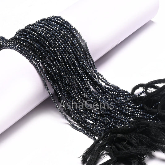 2.2 mm Black Spinel Silver Coated Micro Cut Rondelle Gemstone Tiny Beads,13"Coated Spinel Faceted Machine Cut Spinal Bead Jewelry Craft SALE
