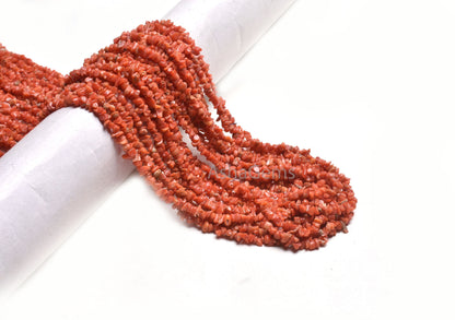 Natural Red Coral Uncut Chips Beads,34"Strand Real Coral Smooth Raw Rough Tiny Moonga Gemstone Precious Beads, Fine Coral Bead Jewelry Craft