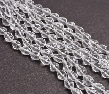 AAA Quality Crystal faceted Drops Straight Drill Beads,8"Strand Natural white Crystal Quartz Teardrop Machine Cut Gemstone Bead Jewelry SALE