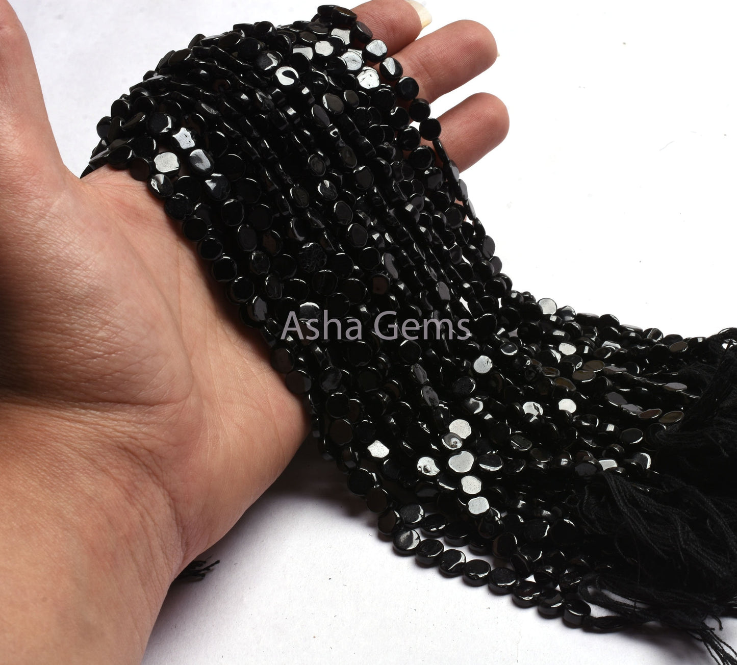 13" Strand Black Spinal Smooth Flat Coin Straight Drill Beads, Natural Black Gemstone Spinel Uneven Coin Handmade Bead Spinel Jewelry Crafts